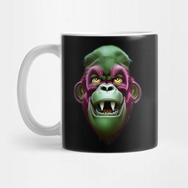 Evil Monkey Face Green & Pink by PNPTees